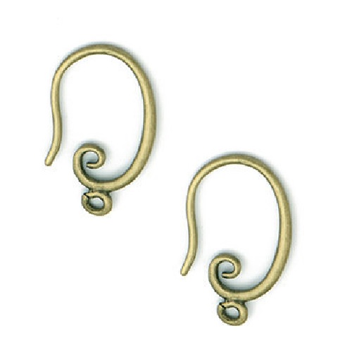 9x16mm Plated Brass EAR HOOKS, Swirl with Bottom Loop - Bronze