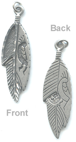 12x40mm Antiqued Pewter, Double Sided Kokopelli Feather EARRING DROP Components