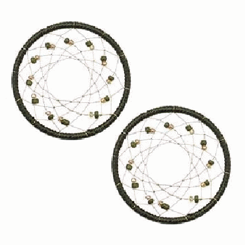 32mm Hand Woven & Beaded Dream Catcher EARRING HOOP Components - Olive Green
