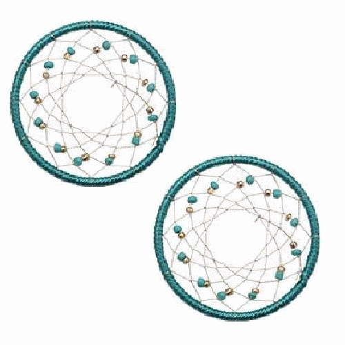 32mm Hand Woven & Beaded Dream Catcher EARRING HOOP Components - Turquoise Blue