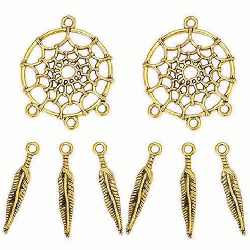 28mm Gold-Tone Metal Dreamcatcher EARRING HOOPS & DROPS Kit - Gold Feather