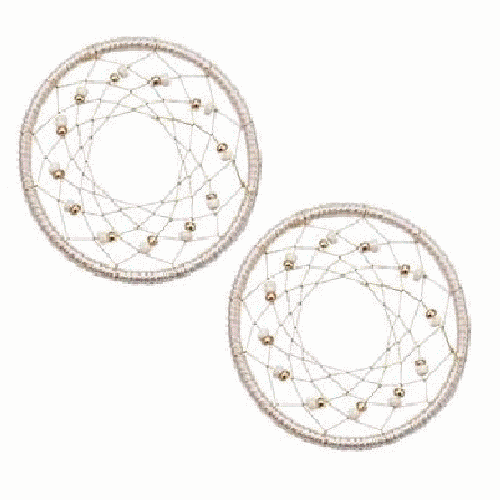 32mm Hand Woven & Beaded Dream Catcher EARRING HOOP Components - White