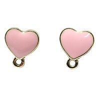 10x12mm Enameled & Gold Plated HEART-Shaped EARRING POST & CLUTCH Components With Loop ~ Pink