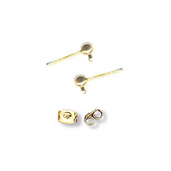 21 Gauge Gold Filled, 3mm Ball & Bottom Loop EARRING POST & CLUTCH Components