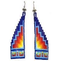 Tibetan Silver Shephard Hook Earrings: Native American Style Delica Bead Panel Drops ~ Blue Mountain