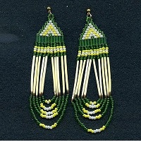 Gold Plated Post Back Earrings:  Porky Quill & Seed Bead Looped Dangles