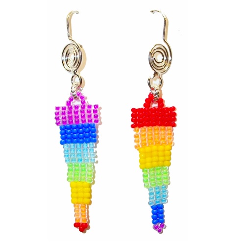 Spiral Design Wire Hook Earrings: Seed Bead Panel Drops ~ Neon Inverted Pyramids