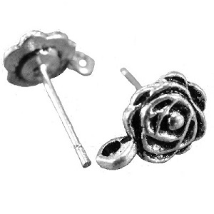 Tibetan Silver Floral ROSE with Bottom Loop EAR STUD Components