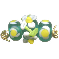 8x12mm & 10x16mm *Emerald Daisies* 3-Piece Lampwork RONDELL Set