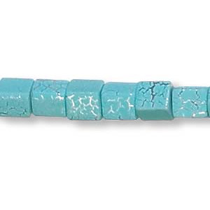 6x6mm Turquoise *Desert Sun* Silver-Plated Pressed Glass CUBE Beads