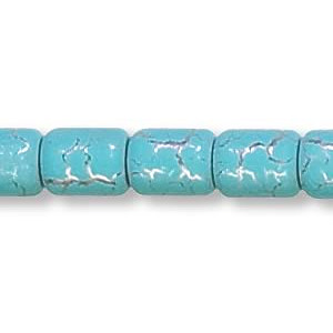 8x10mm Turquoise *Desert Sun* Silver-Plated Pressed Glass BARREL / CYLINDER Beads