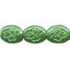 10mm Pressed Glass Green Satin OVAL Shamrock Beads
