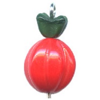 10mm Opaque Red & Green 2-Bead Pressed Glass PUMPKIN Charm Bead Set