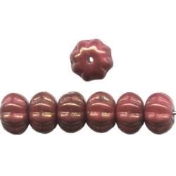 6x8mm Opaque Red w/Gold Luster *Vintage* German Glass Fluted MELON / DISC Beads