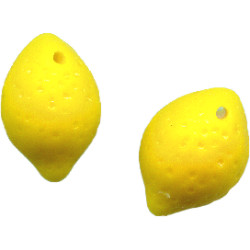 14mm Opaque Yellow Pressed Glass LEMON Charm Beads