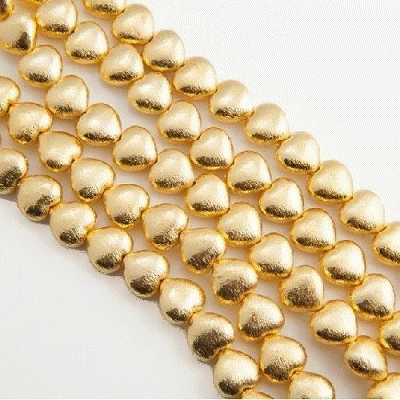 10x10x4mm Gold-Plated Brushed Copper PUFFY HEART Beads