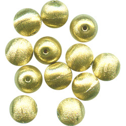 14mm Goldtone Hollow Brass Brushed Satin Textured ROUND Beads
