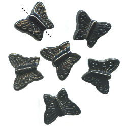 13x15mm Opaque Black Pressed Glass BUTTERFLY Beads