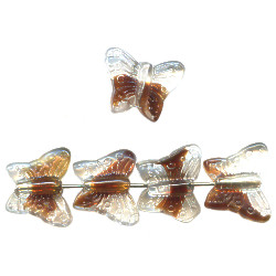 13x15mm Transparent Crystal & Brown Givre Pressed Glass BUTTERFLY Beads