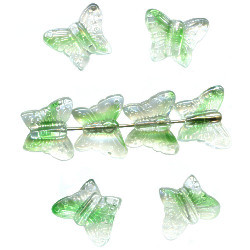 13x15mm Transparent Crystal & Green Givre Pressed Glass BUTTERFLY Beads