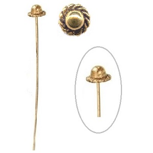 2" (21 gauge) Zinc Alloy (Lead & Nickel Free) Fancy Crown End HEAD PINS: Antiqued Goldtone, Style #A772