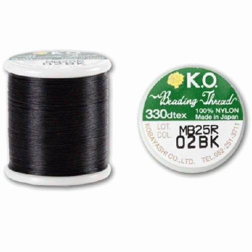 MIYUKI® (KO) Japanese Nylon BEADING THREAD Size B, 50 Meters (55 Yards) - #02 Black