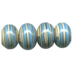 9x14mm Caramel & Turquoise Spiral Lampwork RONDELL Beads