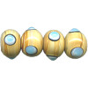 10x15mm Caramel & Turquoise Dots Lampwork RONDELLE Beads