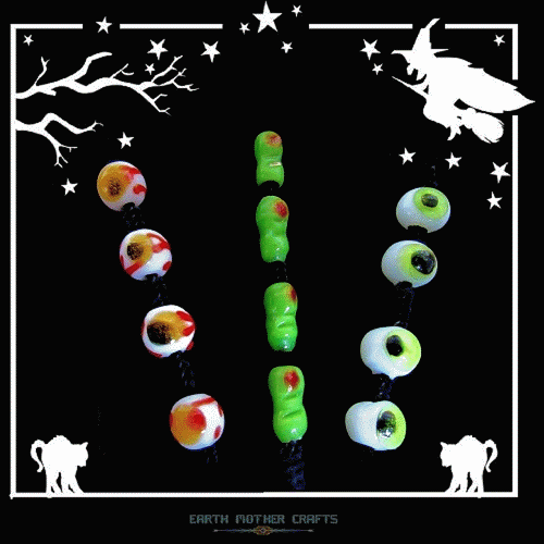12pc Spooky Mixed Lot of Lampwork Art Glass Halloween Witch / Monster FINGER & EYEBALL Beads