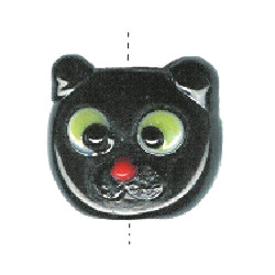 20mm Lampwork Glass Black CAT FACE Beads