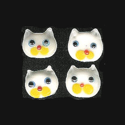 10x11mm Lampwork Glass White CAT FACE Beads