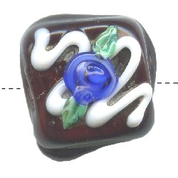 15x15mm *Blue Rose Frosting* Lampwork Chocolate Bead ~ Karen Halls