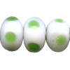 7x11mm White & Green Dot Lampwork RONDELL / SPACER Beads
