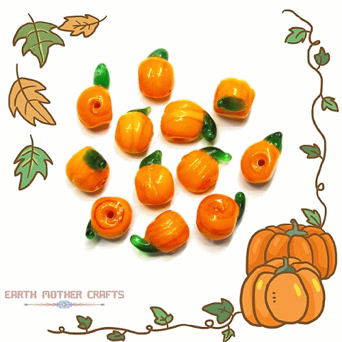 10x13mm Lampwork Glass PUMPKIN Beads