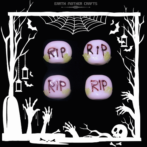 16x18mm Lampwork Glass *RIP* Halloween Tombstone TABULAR Beads