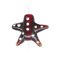 26x26mm Lampwork Glass Dark Red & White STARFISH Bead