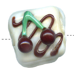 15x15mm *Cherries* Lampwork White Chocolate Bead ~ Karen Halls