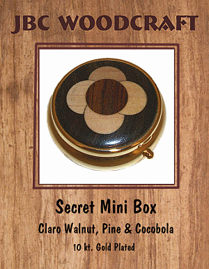 Segmented Claro Walnut, Pine & Cocobolo, 10 kt. Gold Plated Secret Mini Box ~ JBC Woodcraft®