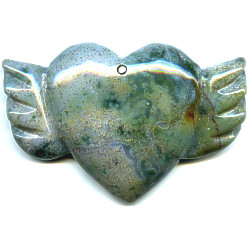 35x50mm Moss Agate WINGED HEART Pendant/Focal Bead