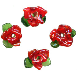 10mm to 12mm Sculpted Lampwork RED ROSE Beads