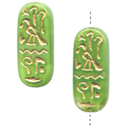 10x25mm Opaque Green w/Gold Etch Pressed Glass EGYPTIAN CARTOUCHE Beads