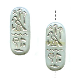 10x25mm Opaque Grey w/ Silver Wash Pressed Glass EGYPTIAN CARTOUCHE Beads