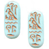 10x25mm Opaque Light Blue w/ Gold Etch Pressed Glass EGYPTIAN CARTOUCHE Beads