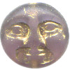 10mm Transparent Purple Matte w/Gold Etch Pressed Glass MOONFACE DISC Beads
