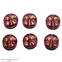 10mm Transparent Purple Matte w/Gold Etch Pressed Glass MOONFACE DISC Beads