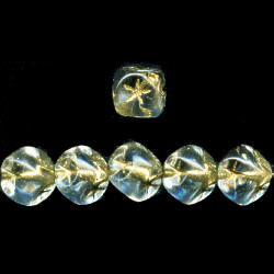 6x6mm Transparent Crystal w/Etched Gold Star Pressed Glass CUBE Beads - Corner Drilled