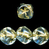 6x6mm Transparent Crystal w/Etched Gold Star Pressed Glass CUBE Beads - Corner Drilled
