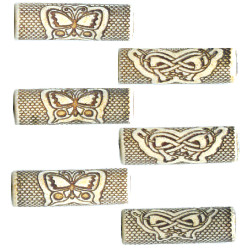 5x18mm Brown Etched Porcelain TUBE Bead Mix - Butterflies