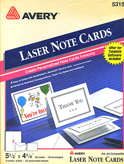 Avery® (5315) 5.5" x 4.25" Laser/Inkjet Folding NOTE CARD Paper & Envelopes - White