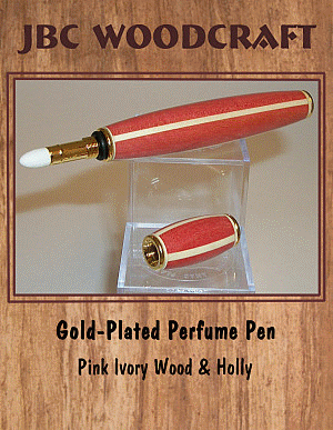Segmented Pink Ivory Wood & Holly, 24kt Gold-Plated Perfume Pen ~ JBC Woodcraft®
